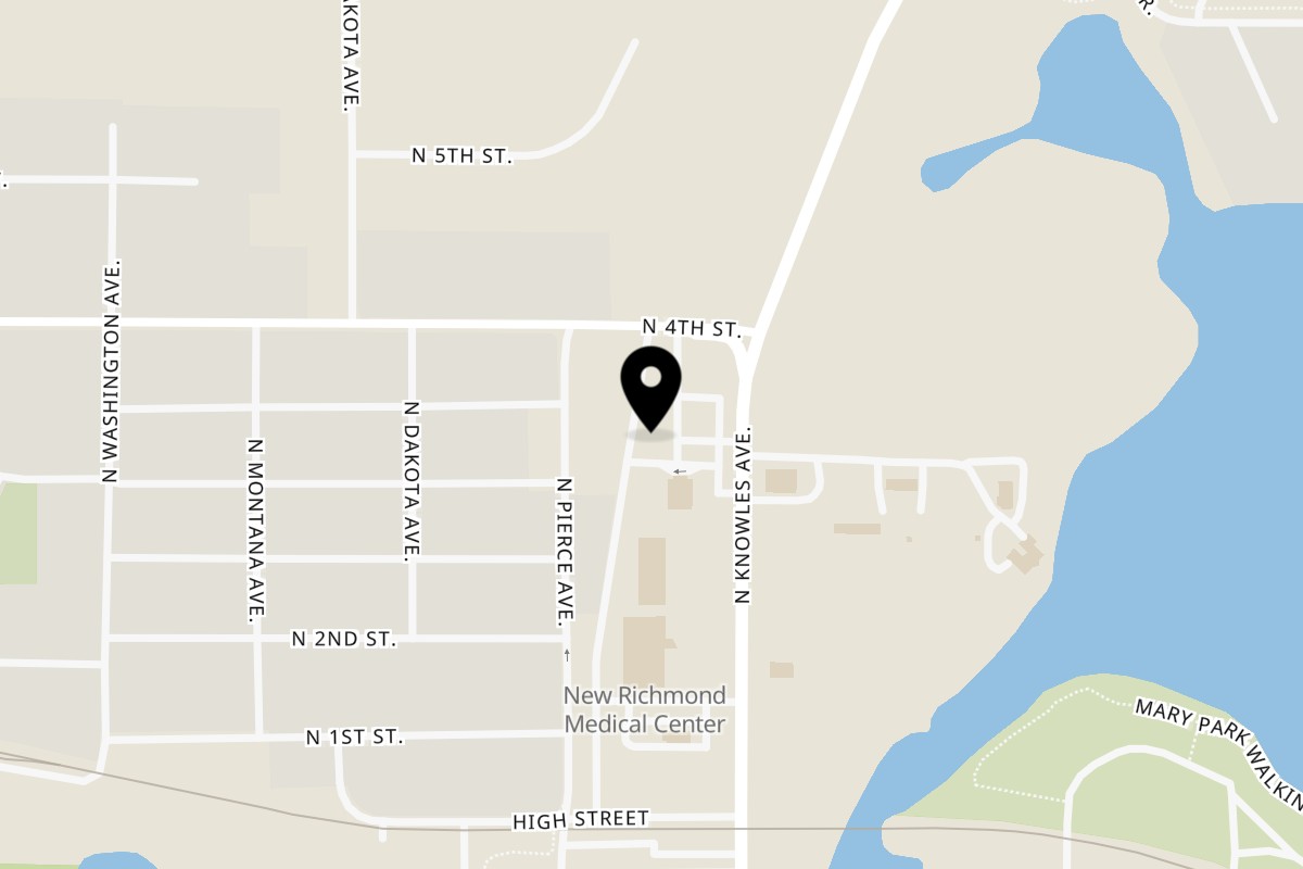 Map showing the location of Table 65 Bistro and Gelato Cafe on 729 N Knowles Ave in New Richmond